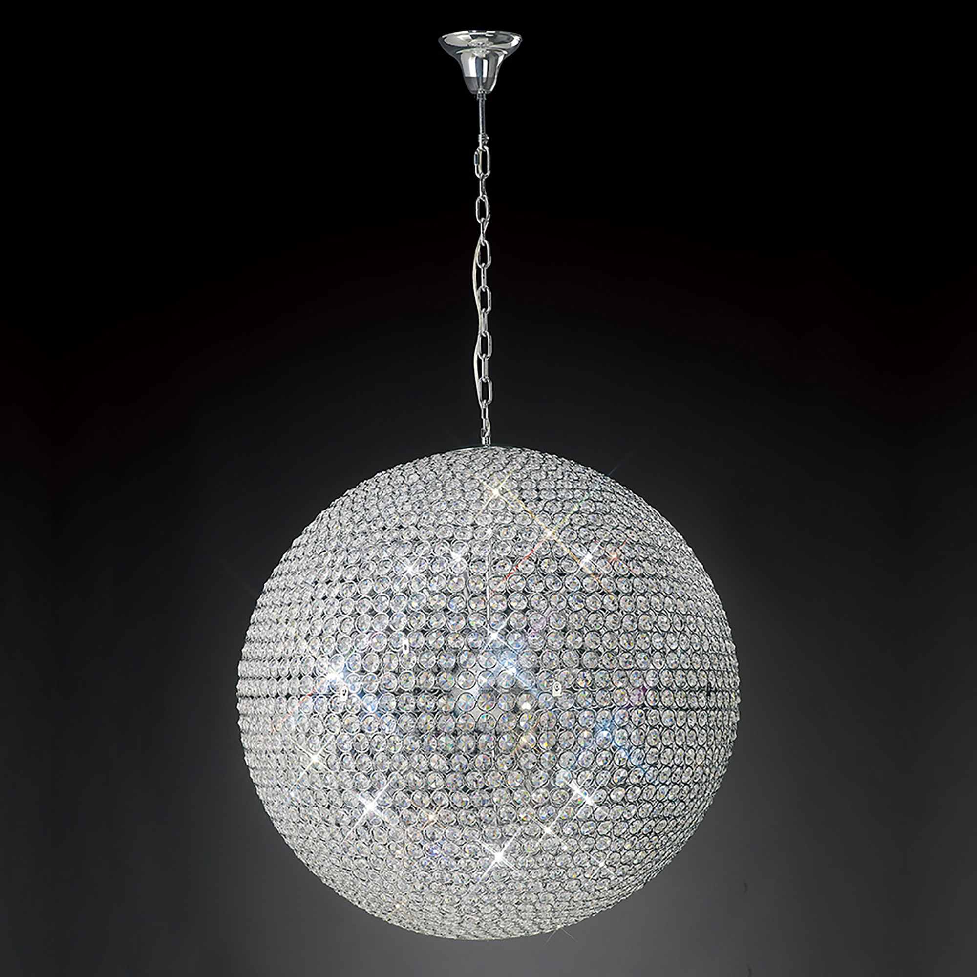 Ava Polished Chrome Crystal Ceiling Lights Diyas Spherical Crystal Fittings